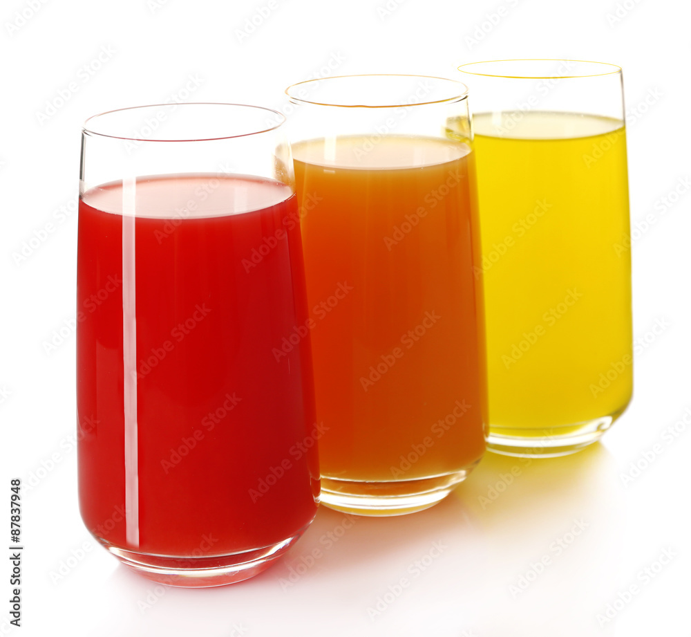 Glasses of different juice isolated on white Glasses of different juice isolated on white