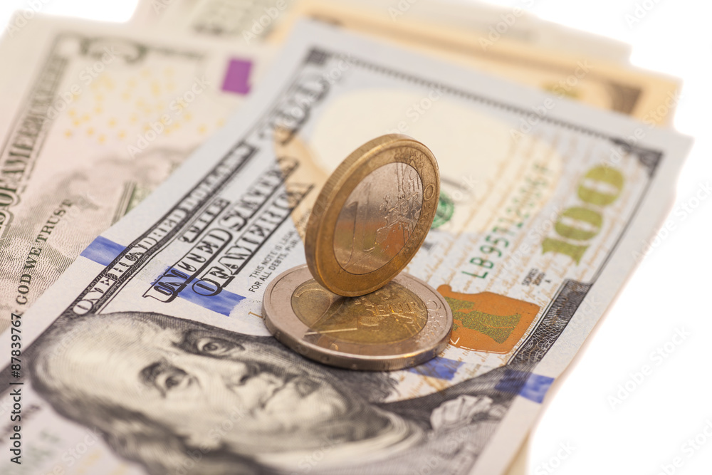 Fototapeta premium Euro Coins And Dollars