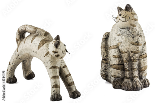Ceramic figurine cats, isolated on white background