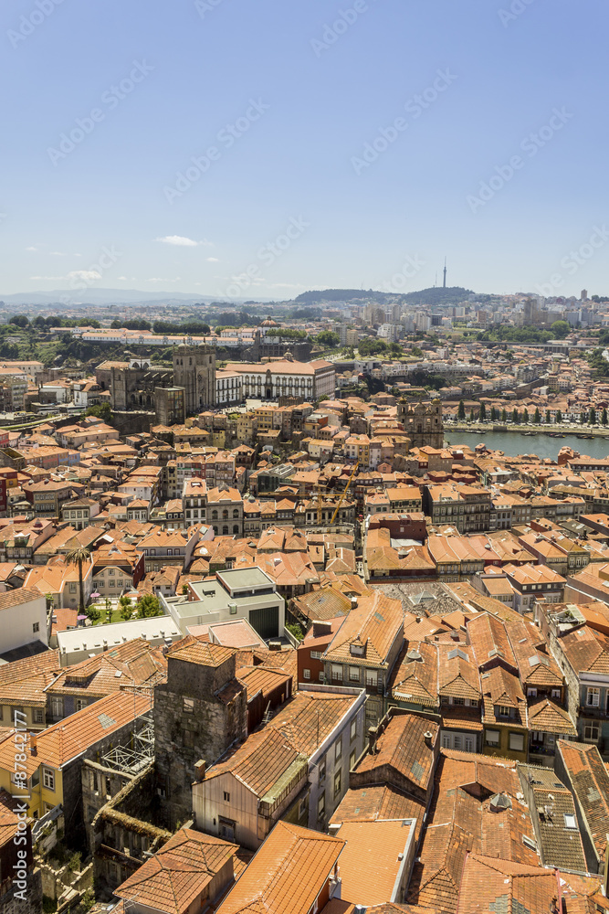 Panoramic view of old downtown, Porto cityscape.