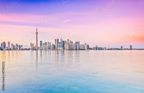 Panorama of Toronto skyline at dusk in Ontario, Canada