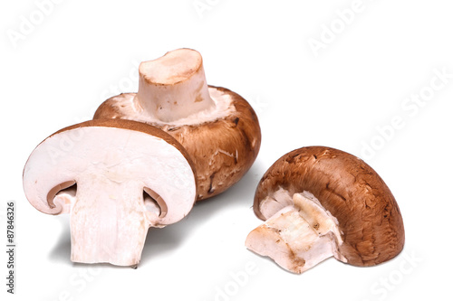 Fresh champignon mushrooms isolated on a white background