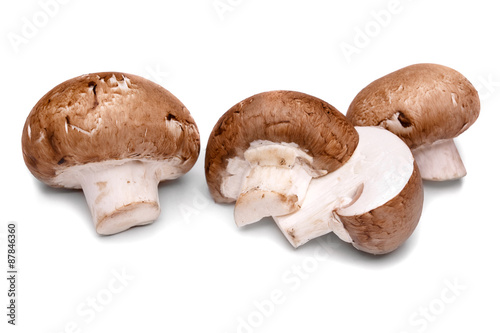 Fresh champignon mushrooms isolated on a white background