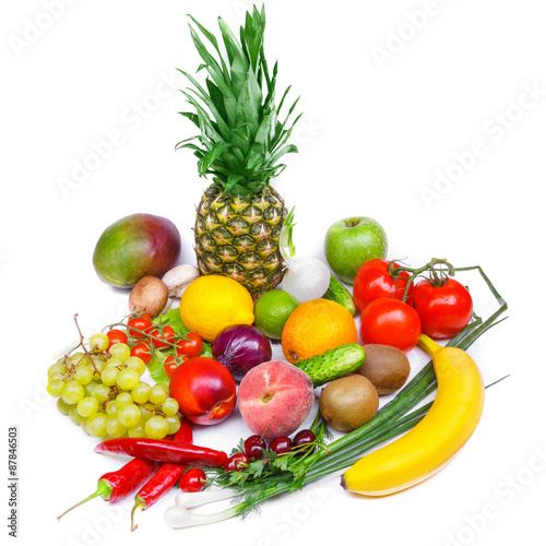 Fruit and vegetables assorted isolated white background