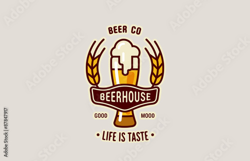 Beer Glass Logo abstract design Retro vector template...Brewery,