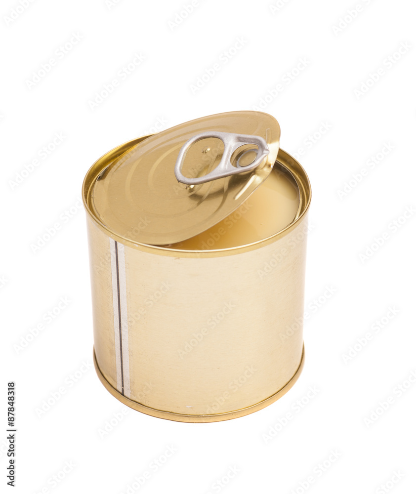 Condensed milk in tin can over white background Condensed milk in tin can over white background