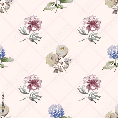 Seamless pattern with watercolor flowers