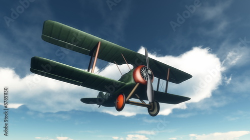 Obraz na płótnie Biplane flying in the sky - 3D render