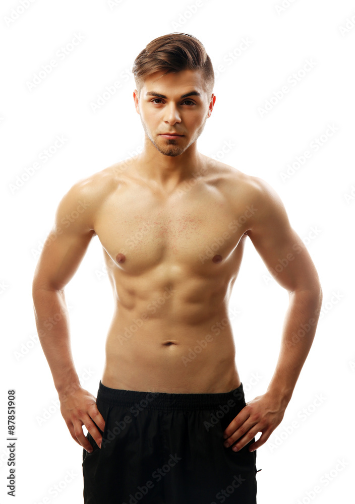 Muscle young man isolated on white Muscle young man isolated on white