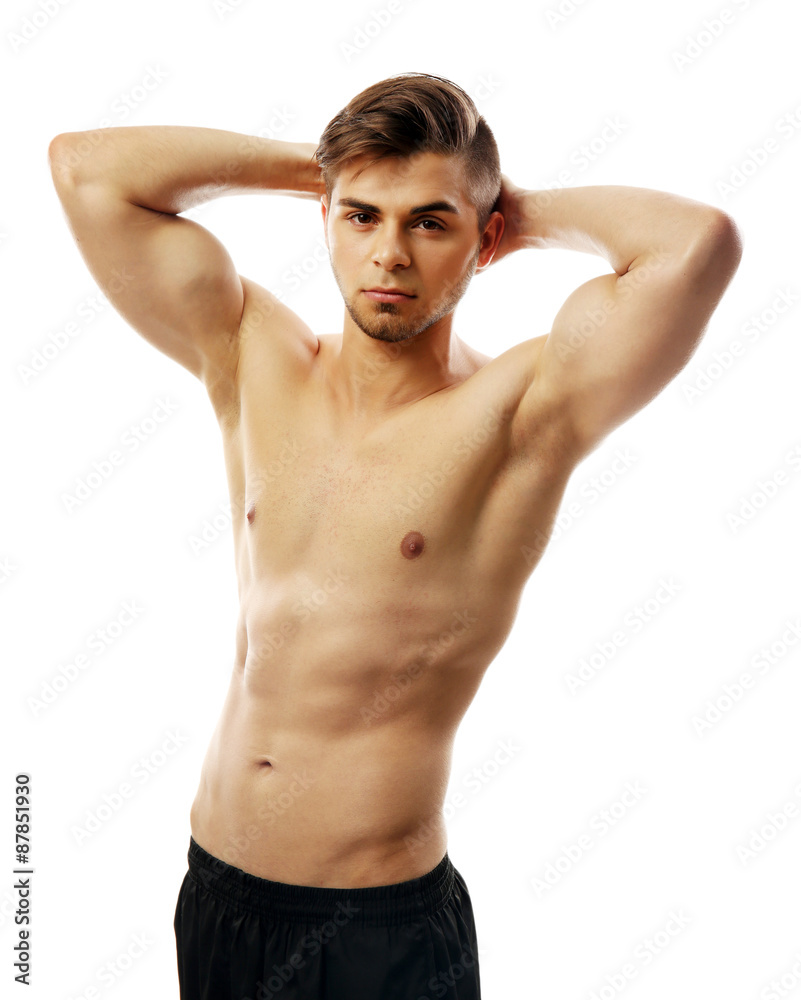 Fototapeta premium Muscle young man isolated on white