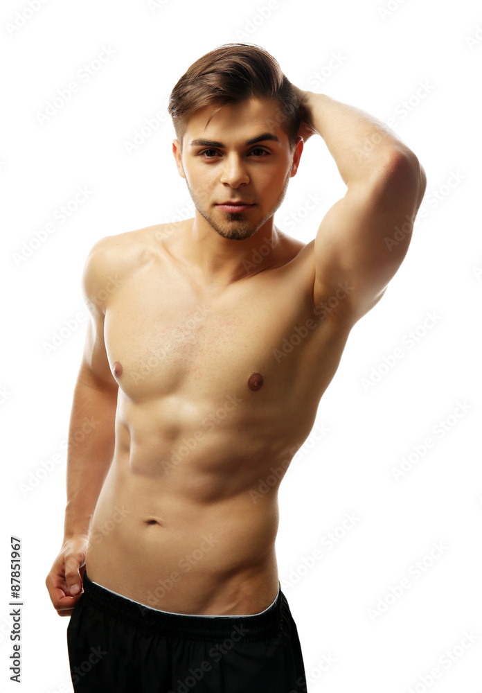 Fototapeta premium Muscle young man isolated on white