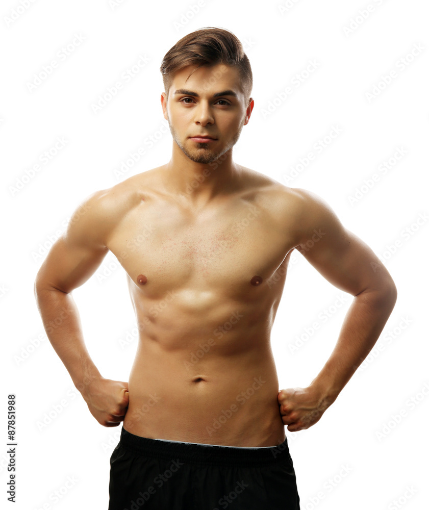 Muscle young man isolated on white