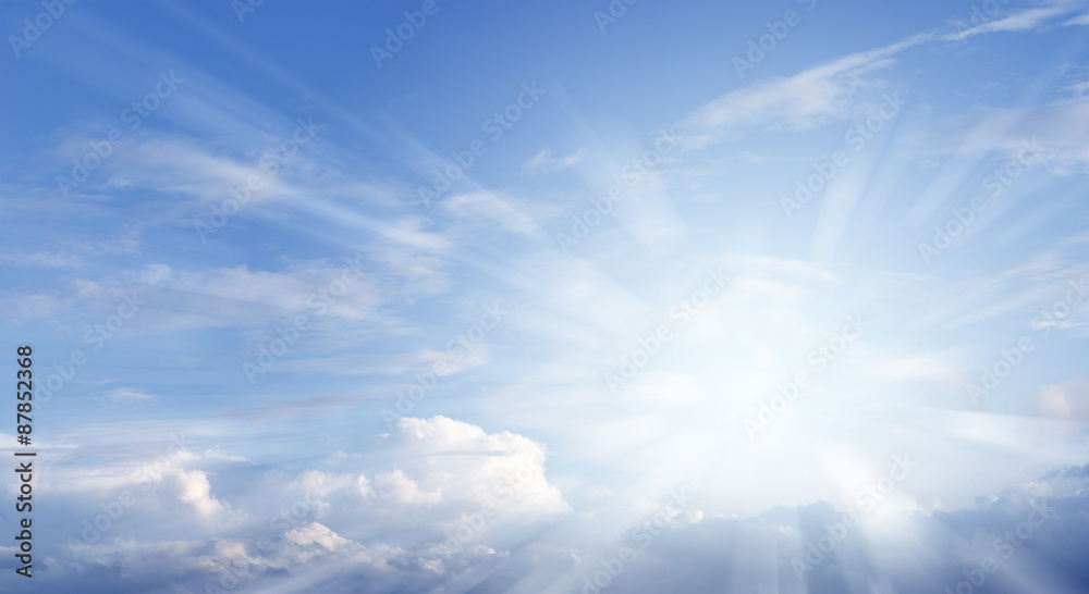 Light rays in blue sky