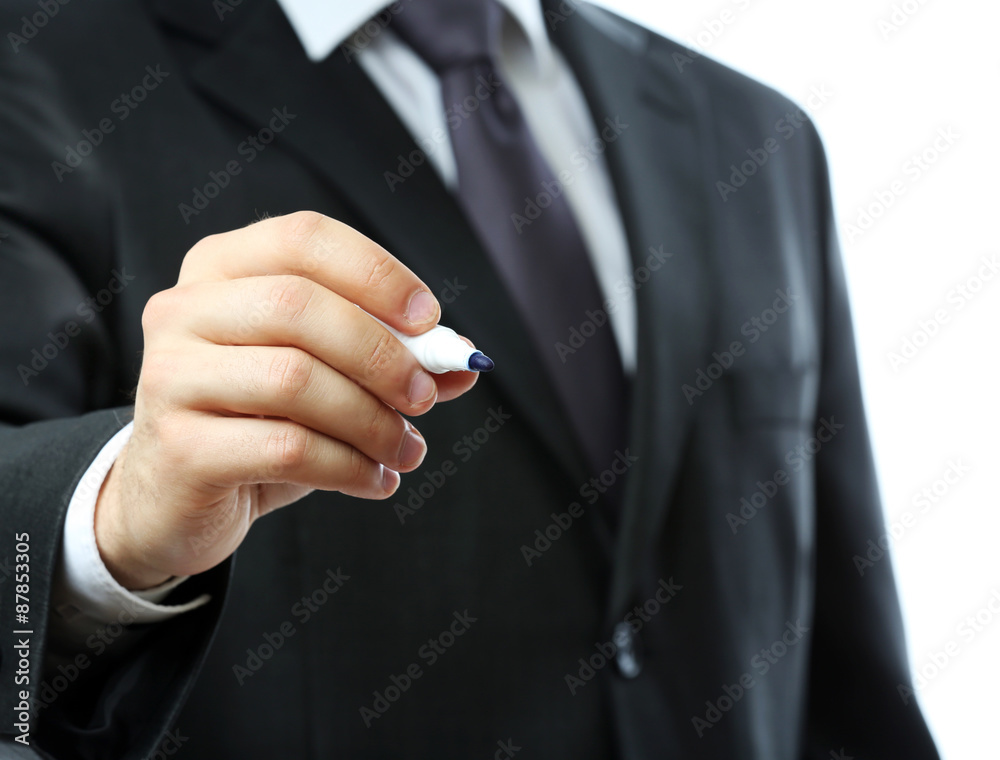 Fototapeta premium Businessman writing on screen close up
