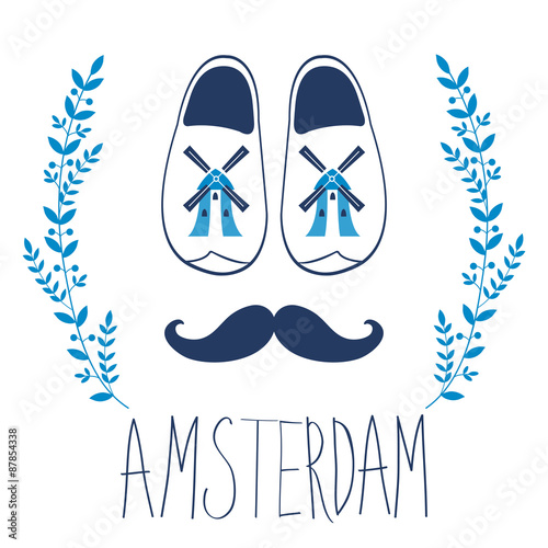 Colorful Amsterdam composition with shoes and mustache