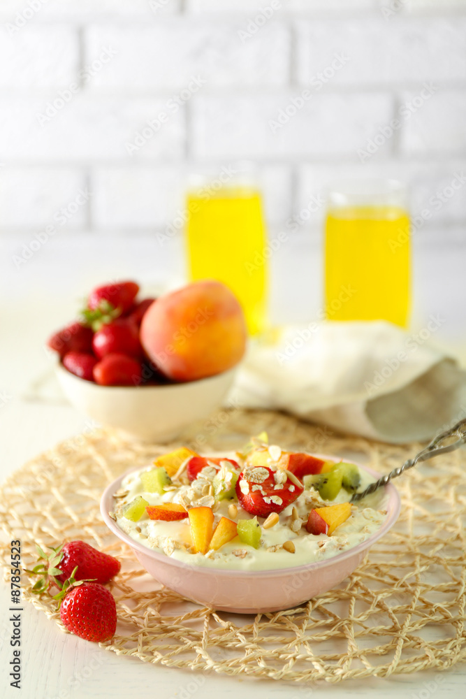 Healthy breakfast with homemade oatmeal, close up Healthy breakfast with homemade oatmeal, close up