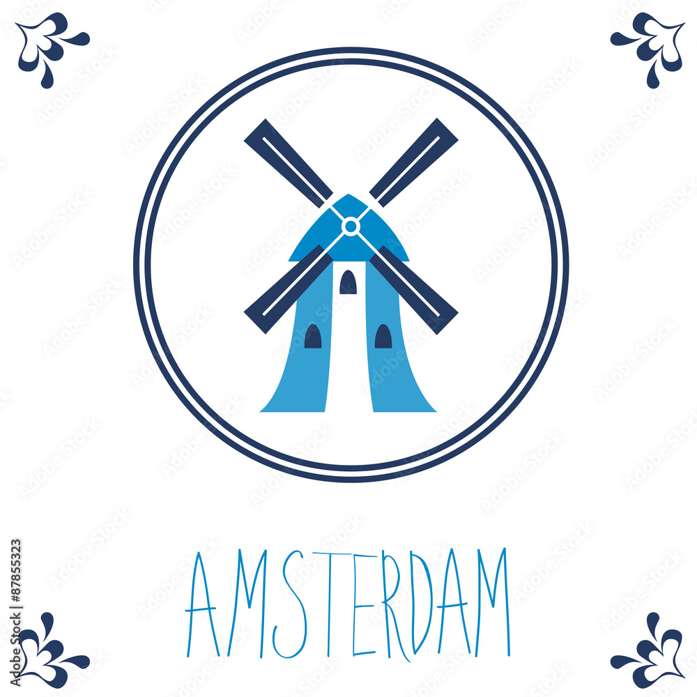 Dutch blue tile with windmill