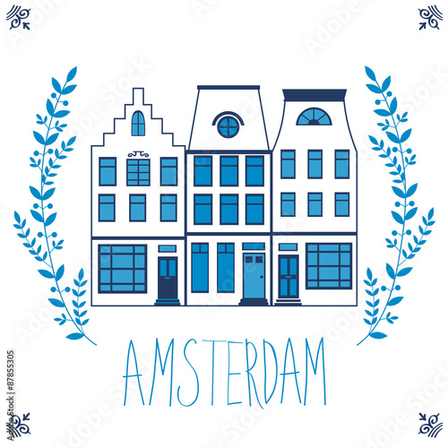 Cute Amsterdam houses colorful set
