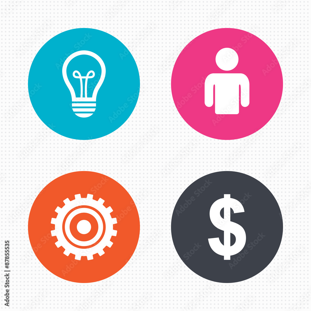 Business signs. Human and lamp bulb idea icons. Business signs. Human and lamp bulb idea icons.