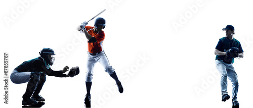 Men baseball players silhouette isolated