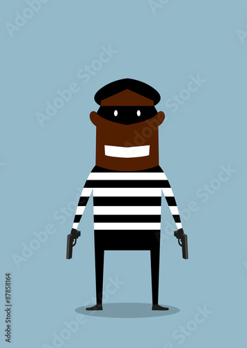 Black robber in mask with gun