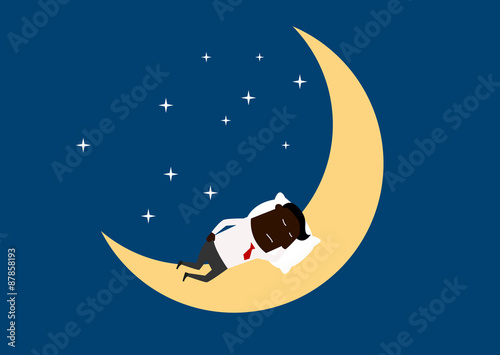 Black businessman sleeping on the moon
