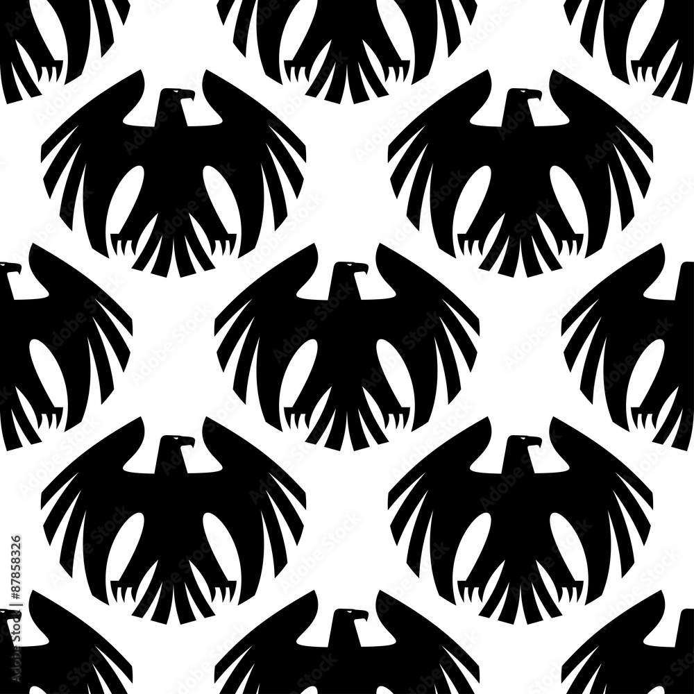 Obraz premium Black heraldic eagles seamless pattern