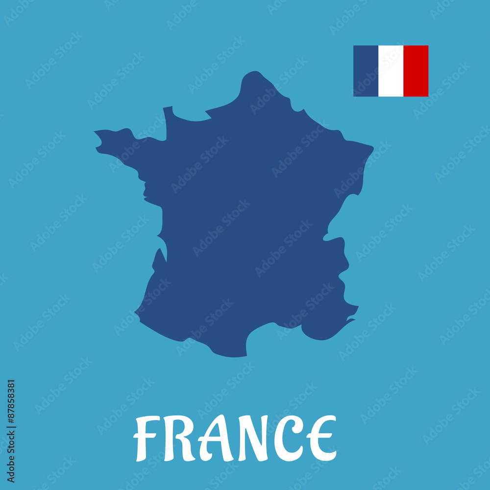 Map and flag of France flat icons