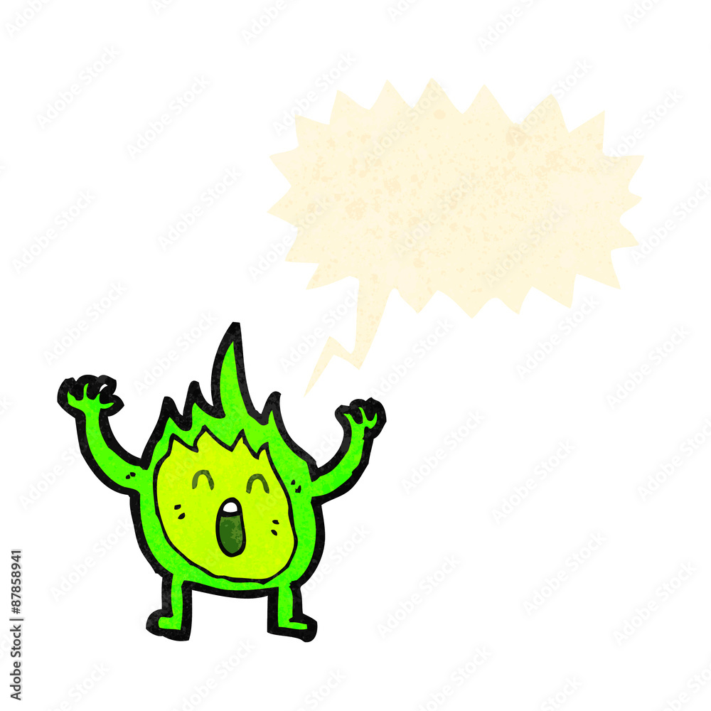 Fototapeta premium little green flame spirit cartoon