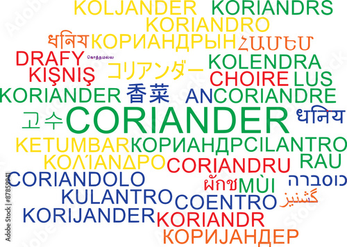 Coriander multilanguage wordcloud background concept