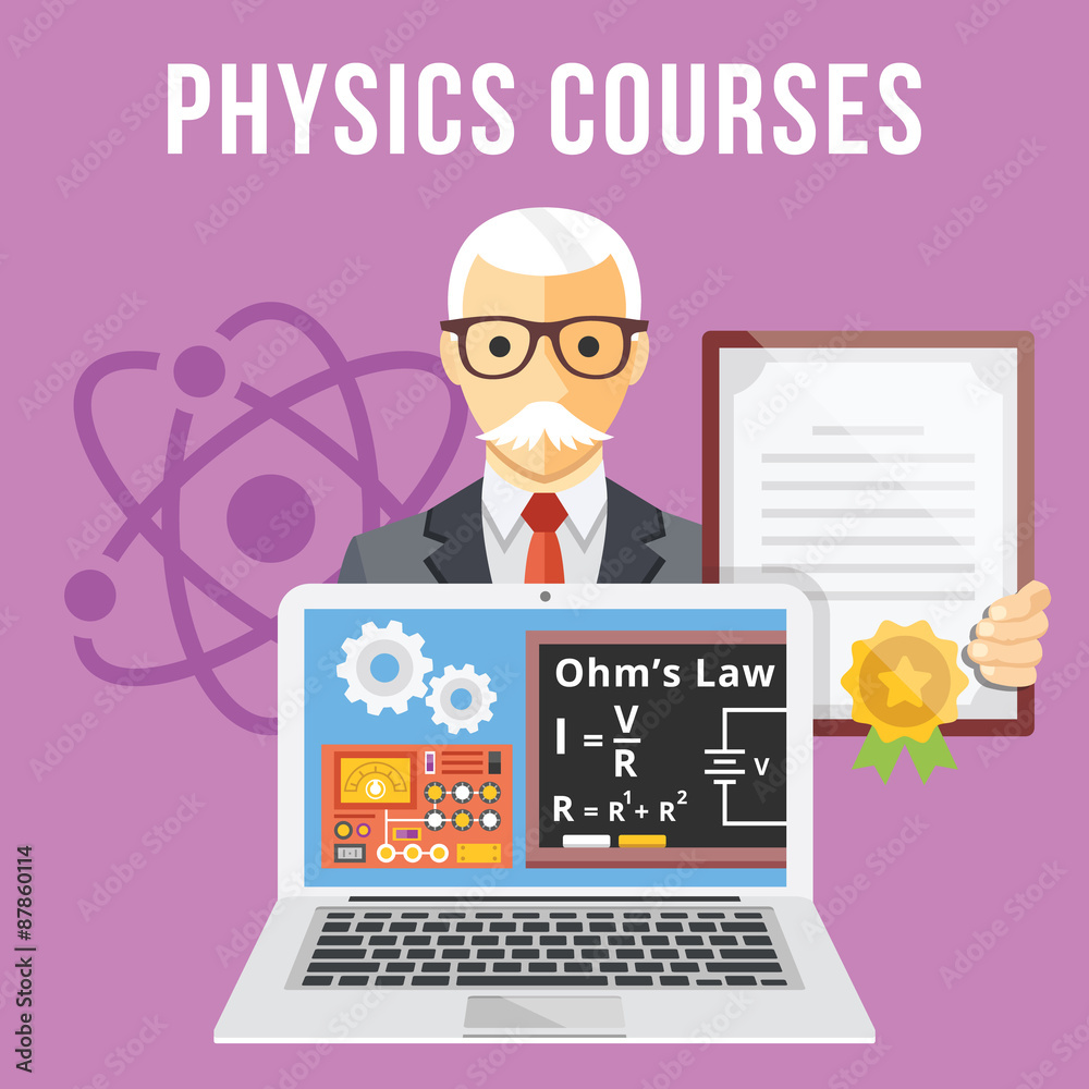 Physics courses flat illustration concept Physics courses flat illustration concept