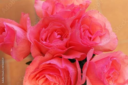 Beautiful bouquet of pink roses  closeup