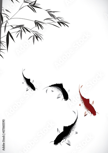 vector black and red carp and bamboo