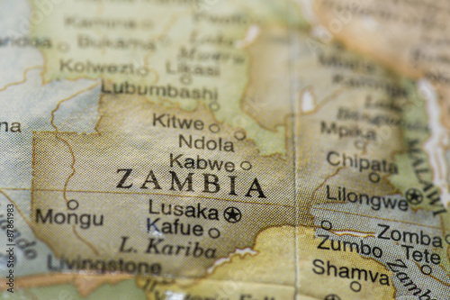 Macro of Zambia on a globe photo