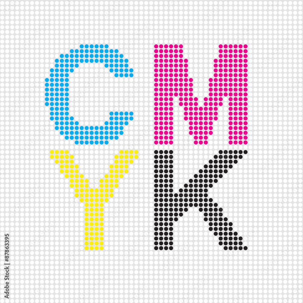 Letters with Cyan, Magenta, Yellow and Black on white background
Letters with Cyan, Magenta, Yellow and Black on white background