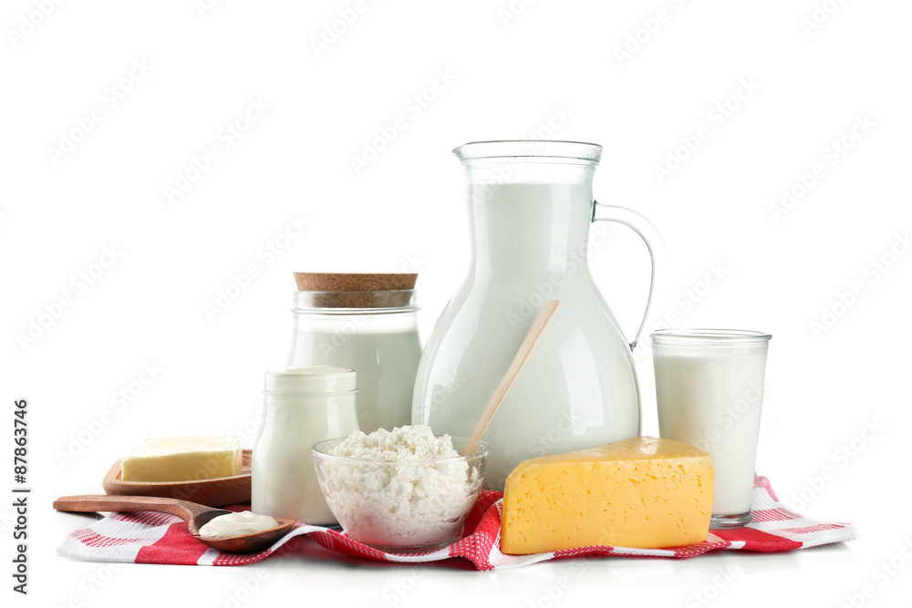 Dairy products isolated on white Dairy products isolated on white