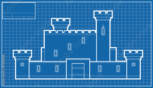 Blueprint illustration of an historic castle.