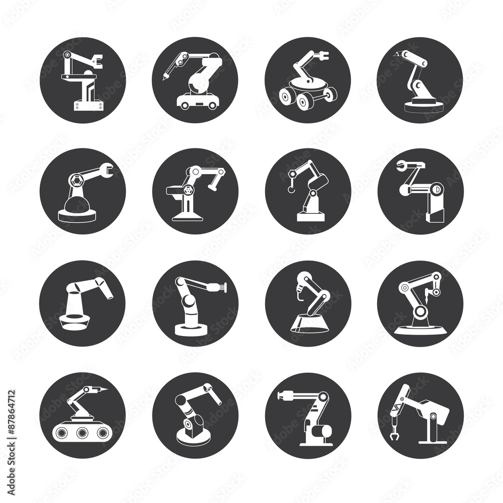 robot icons, industrial robotic arm icons robot icons, industrial robotic arm icons