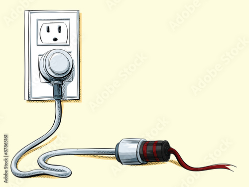 A cartoon power cord plugged into an extension.