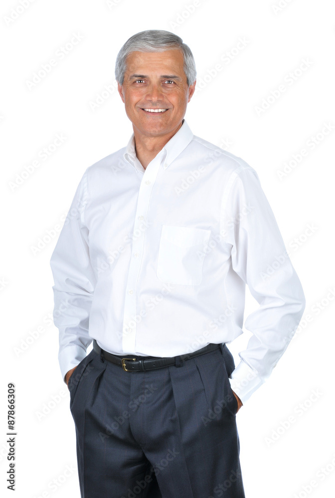 Businessman Wearing White Shirt Hands in Pockets Businessman Wearing White Shirt Hands in Pockets