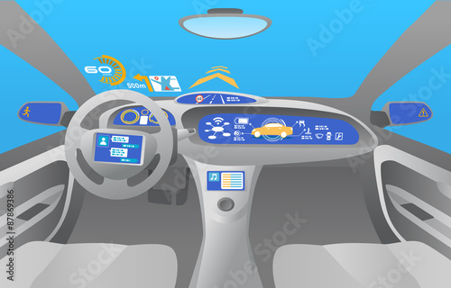 Head up display (HUD) and various display in car, vector illustration