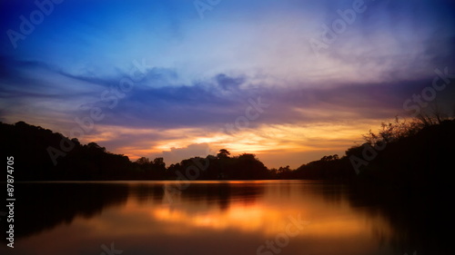 Timelapse sunset over the lake. FullHD 1080p, brightness stabilized, birds and insects removed.