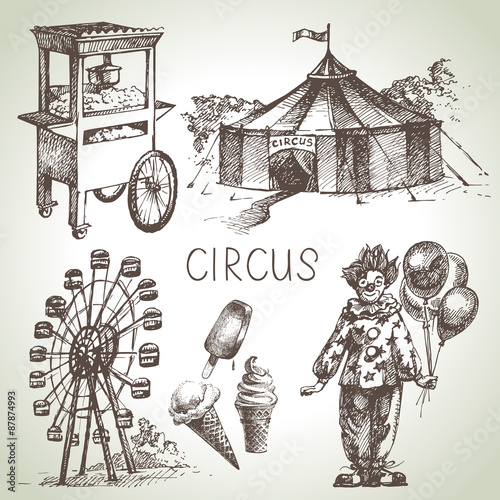 Hand drawn sketch circus and amusement vector illustrations