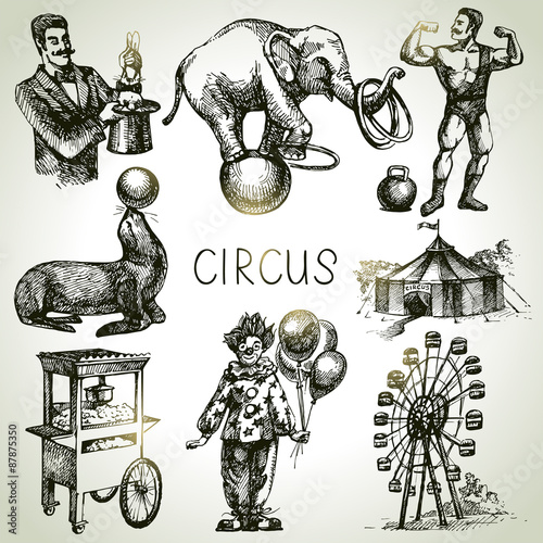Hand drawn sketch circus and amusement vector illustrations