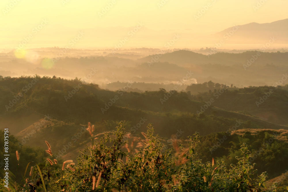 Nice sunrise in morning on Mae Sa Long mountain with twilight, Chiang Rai, Thailand Nice sunrise in morning on Mae Sa Long mountain with twilight, Chiang Rai, Thailand