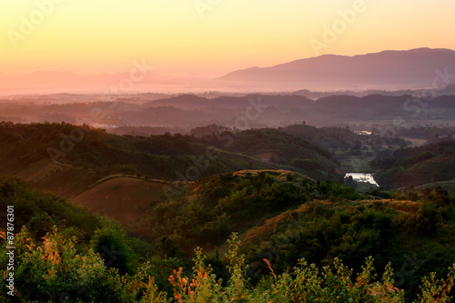 Nice sunrise in morning on Mae Sa Long mountain with twilight  Chiang Rai  Thailand