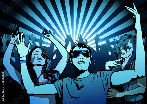 Dancing People on Disco Party - Illustration, Vector