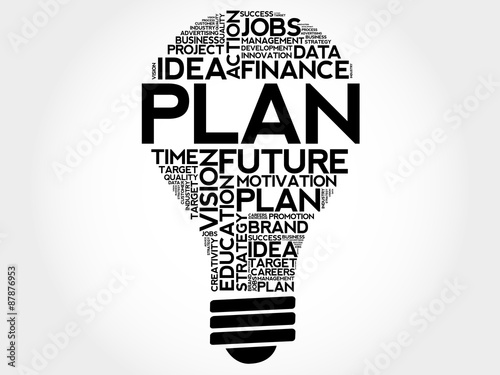 PLAN bulb word cloud, business concept