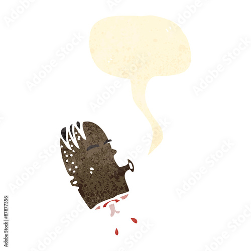 retro cartoon gross severed head with speech bubble