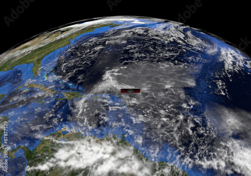 Fototapeta Naklejka Na Ścianę i Meble -  Antigua flag on pole on earth globe illustration - Elements of this image furnished by NASA